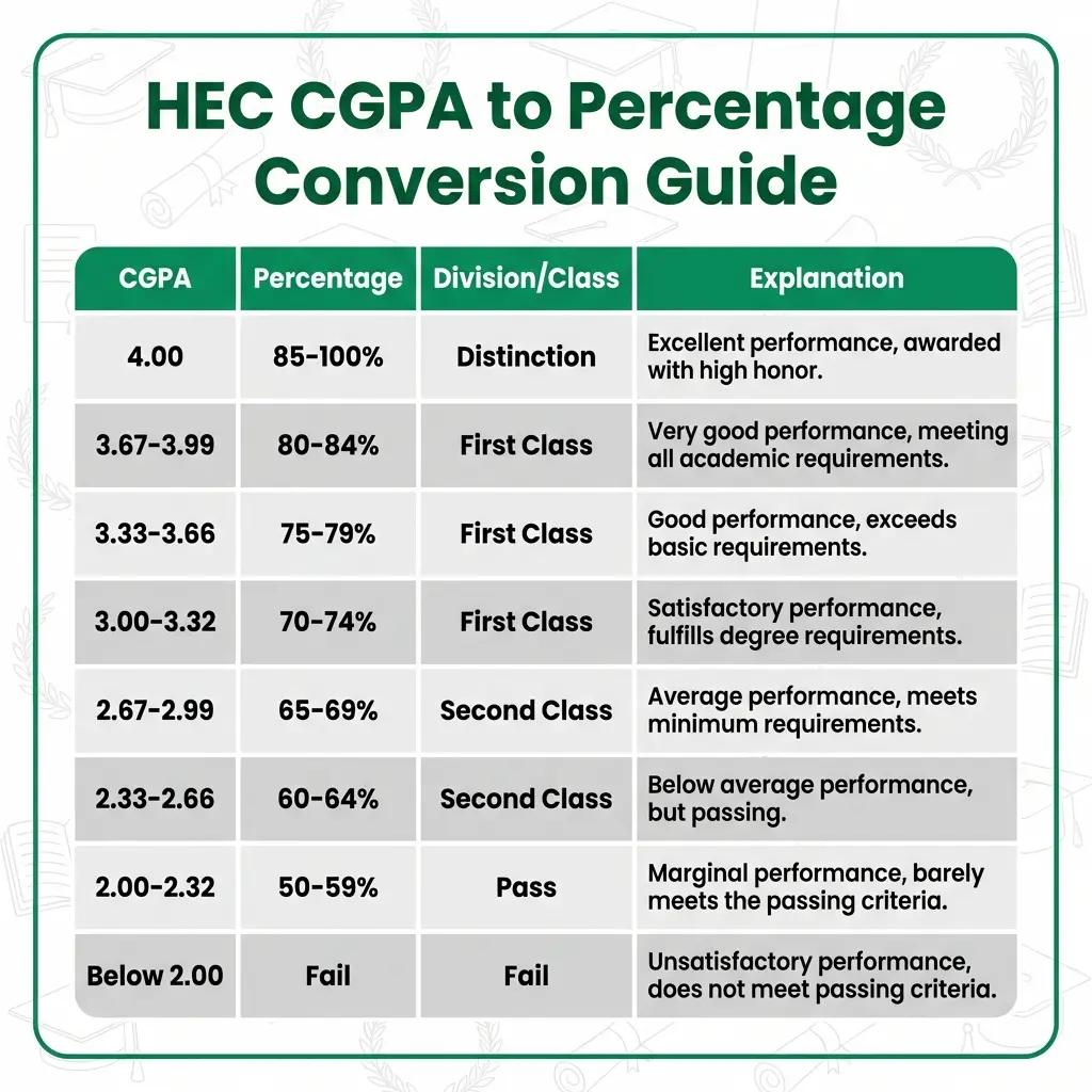 Official HEC CGPA to Percentage Conversion Chart for Pakistani Universities