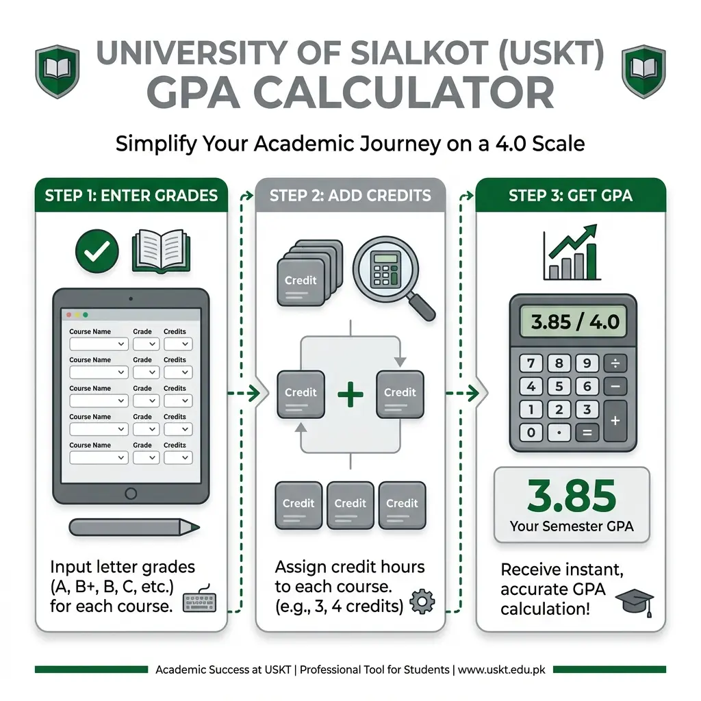 University of Sialkot (USKT) GPA Calculation Guide Infographic